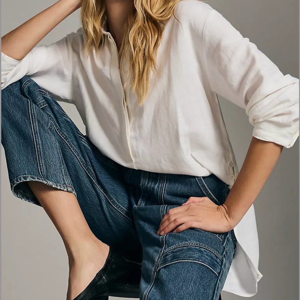 By Anthropologie Longline Henley Shirt White